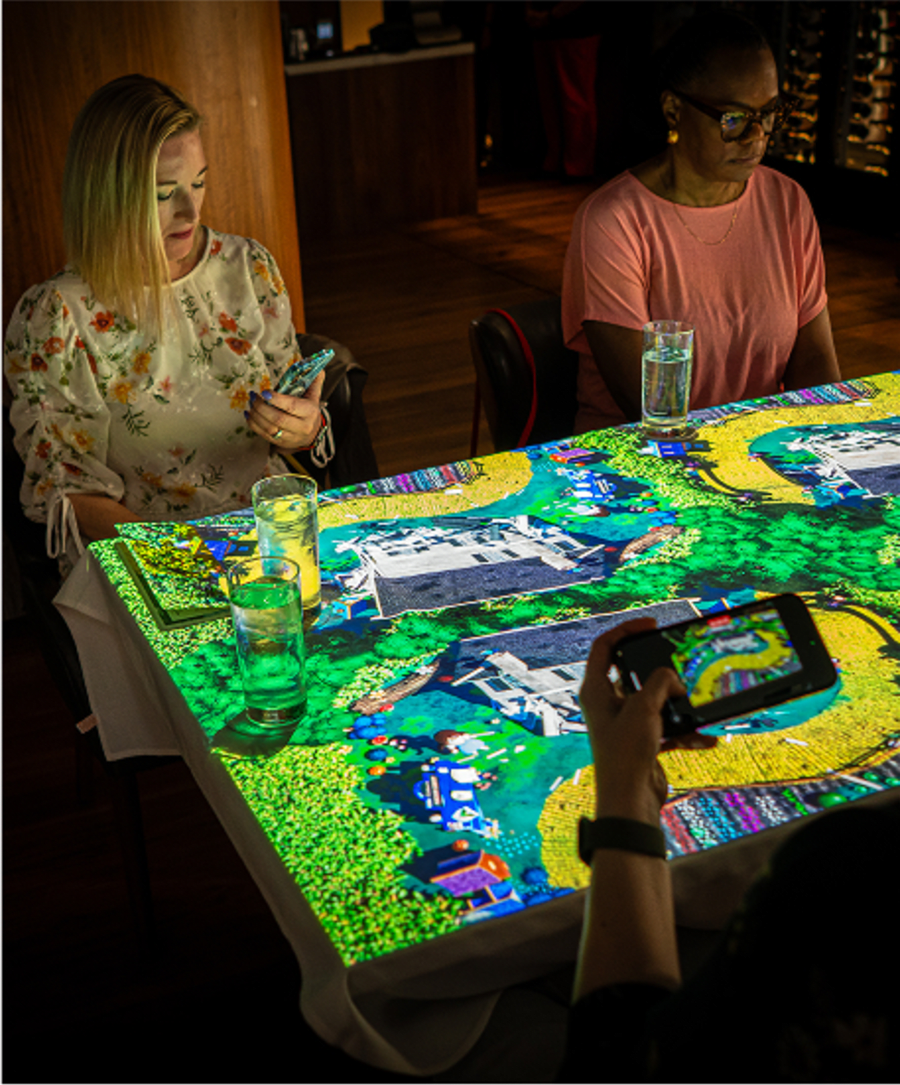 People sitting by the table